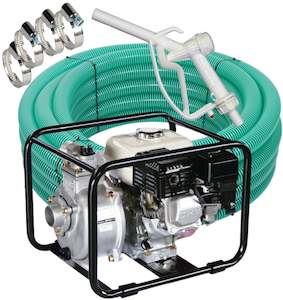 Calf Milk Pumps: Honda Powered 2 inch BSP(M) calf milk pump kit Honda GX120 3.5 hp with 30 m x 25 mm (1 inch) hose and manual dispensing nozzle