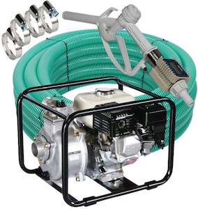 Calf Milk Pumps: Honda Powered 2 inch BSP(M) calf milk pump kit Honda GX120 3.5 hp with 30 m x 25 mm hose and CR120 flow meter dispensing nozzle