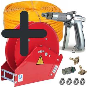 Plumbing: Sauro Rossi retractable hose reel with 40 m x 10 mm (3/8 inch) ag-spray hose and K-pistol kit