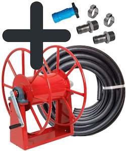 Plumbing: Sauro Rossi Magnum Golia hose reel kit with 30 m x 40 mm (1-1/2 inch) black wash-down hose and nozzle