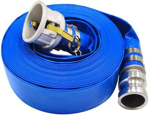 Lay Flat Hose: FoxHose 50 mm (2 inch) blue lay flat hose and camlock coupling kit