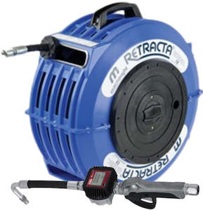 Retracta: Retracta OMP415B-01 R3 Premium Blue spring rewind reel with 15 m x 13 mm (1/2 inch) oil hose and K400 oil nozzle