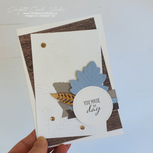 Stitched Leaves Handmade Card - Confetti Card Studio