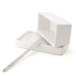 Butter Dishes: Zero Butter Dish White with Stainless Steel Knife