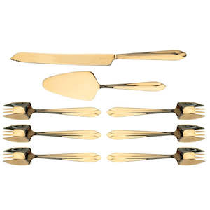 Cake Servers: Splayd Gold Cake Knife , Server & Splayd Set - 8 Piece