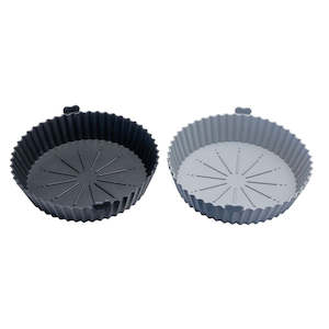 Cuisena Air Fryer Silicone Round Basket Set of 2 - 21cm - Black / Grey