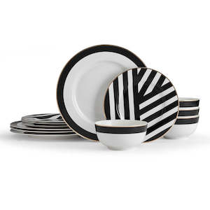 Mikasa Luxe Deco China Dinner Set - 12 piece - Black /White