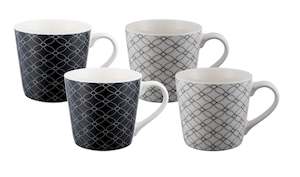 BUNDANOON Mod Mug 400ml Set of 4 - Monochrome Geometrics	X