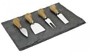 Knife Sets: Taylors 4Pc Oak Cheese Knife & Slate Board Set - Xct75