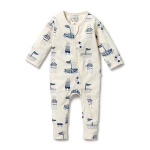 Wilson + Frenchy Nautical Bear Organic Zipsuit with Feet