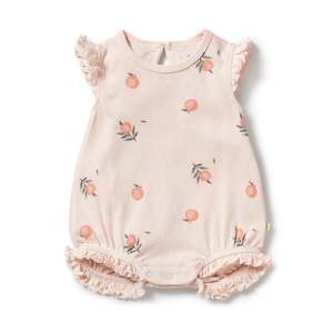 Clothing: Wilson + Frenchy Peaches Organic Pointelle Ruffle Growsuit -Cotton Pointelle