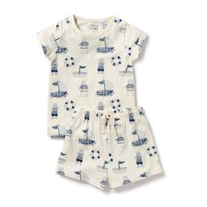 Wilson + Frenchy Nautical Bear Organic Short Sleeved Pyjamas - Nautical Bear - Cotton