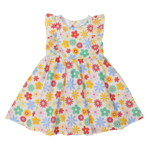 Korango Flower Print Woven Frill Dress - Cloud