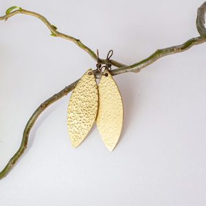 Earrings, Hammered Brass, Leaf