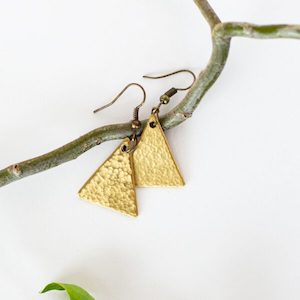 Earrings, Hammered Brass, Triangle