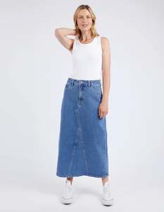 Elm Zoe Midi Denim Skirt Mid Blue Wash