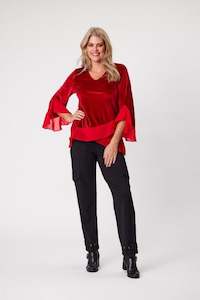 Jet Blonde Velvet Tunic with Chiffon Trim Red