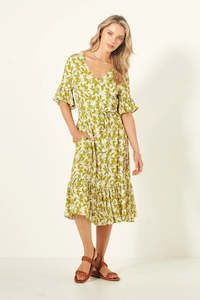 Lemon tree Design Carmen Dress Lime Print