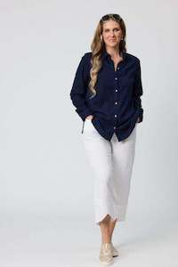 Jet Blonde Linen Mix Shirt Navy