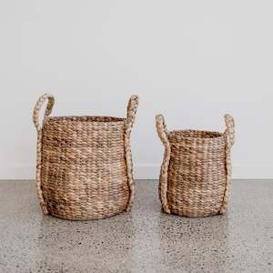 Natural Water Hyacinth Basket with Handles (L)