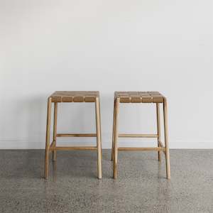 Set of Two Seren Leather Weave Bar Stool (Tan)