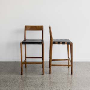 Savanna Bar Stool (black leather seat, vintage brown wood)