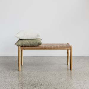 Serengeti Leather Bench (Tan Leather, Natural Teak)