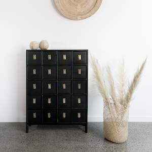 Recycled Teak 20 Drawer Cabinet (Black)