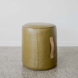 Round Leather Pouff (Martini Green)