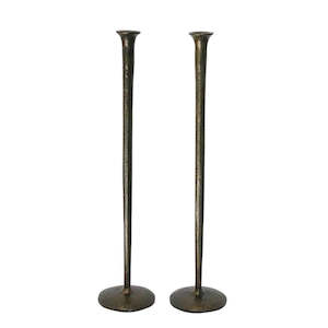 Forged Candlesticks / Aged Pewter / Pair