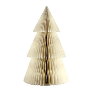 Christmas Tree Standing Ornament / Off-White with Silver Glitter Edge / Medium