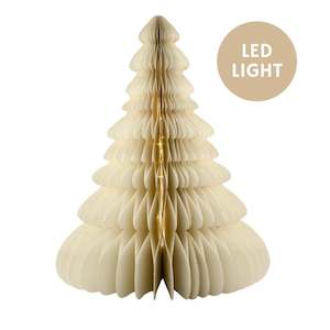 Christmas Tree Standing Ornament / Off-White with Gold Edge & LED Light / Small