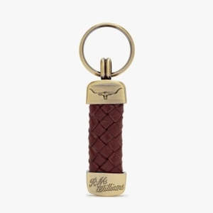 RM Williams / Leather Plaited Keyring / Brass Fitting / Chestnut