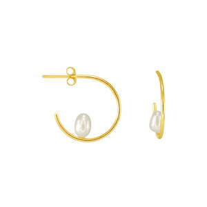 Single Pearl Hoop Earring / Yellow Gold