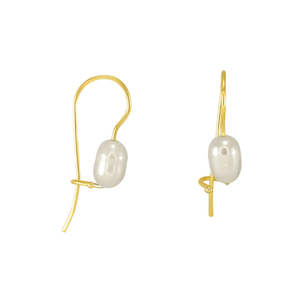 Single Pearl Earrings / French Hook / Yellow Gold