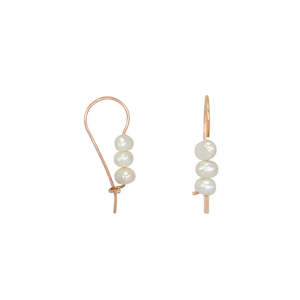 Triple Pearl Earrings / French Hook / Yellow Gold