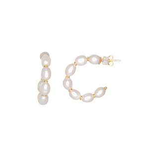 Large Pearl Hoop Earrings / Yellow Gold