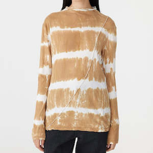 Bassike / Ripple Dye Paneled Long Sleeve T-Shirt / Dark Tan + White