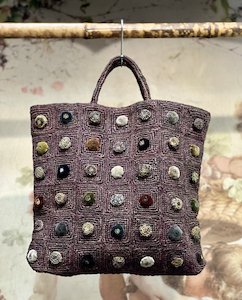 Sophie Digard Large Chocolate brown Raffia Hand Bag with multi-coloured bobbles