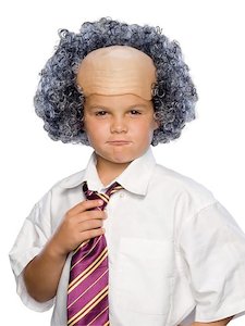 100 Days Of School Costumes Accessories: Elderly Bald Cap with Grey Curly Sides Wig for Kids