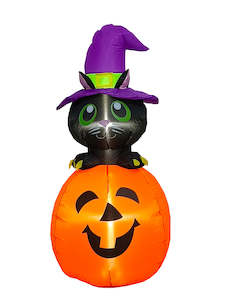 Halloween Accessories: Black Cat on Pumpkin 4-Foot-Tall Inflatable Lawn Prop