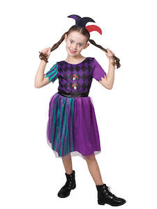 Costumes Starting With H: Harlequin Jester Girl Costume for Kids