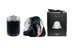 Cote Noire Pink Champagne scented Herringbone Candle With Scarf - Black & Silver…