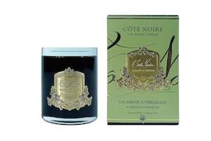 ** NEW ** Cote Noire 450g Candle - Dark Vessel with Gold Badge - A Garden in Versailles