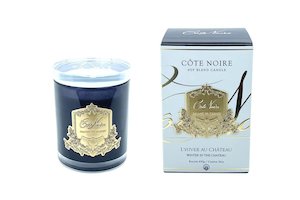 450 G: Cote Noire 450g Candle - Dark Vessel with Gold Badge - Winter in the Chateau