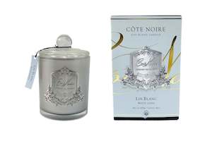 ** HALF PRICE ** Côte Noire 450g Candle - Silver Vessel with Dome Lid - White Linen