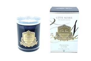 Cote Noire 450g Candle - Dark Vessel with Gold Badge - Lily Flower