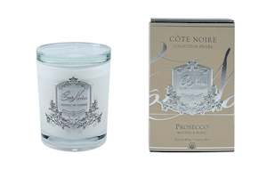 Cote Noire 450g Candle - White Vessel with Silver Badge - Prosecco