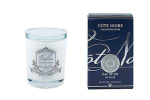 Cote Noire 185g Candle - White Vessel with Silver Badge - Eau De Vie