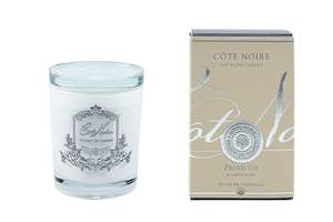 Cote Noire 185g Candle - White Vessel with Silver Badge - Prosecco